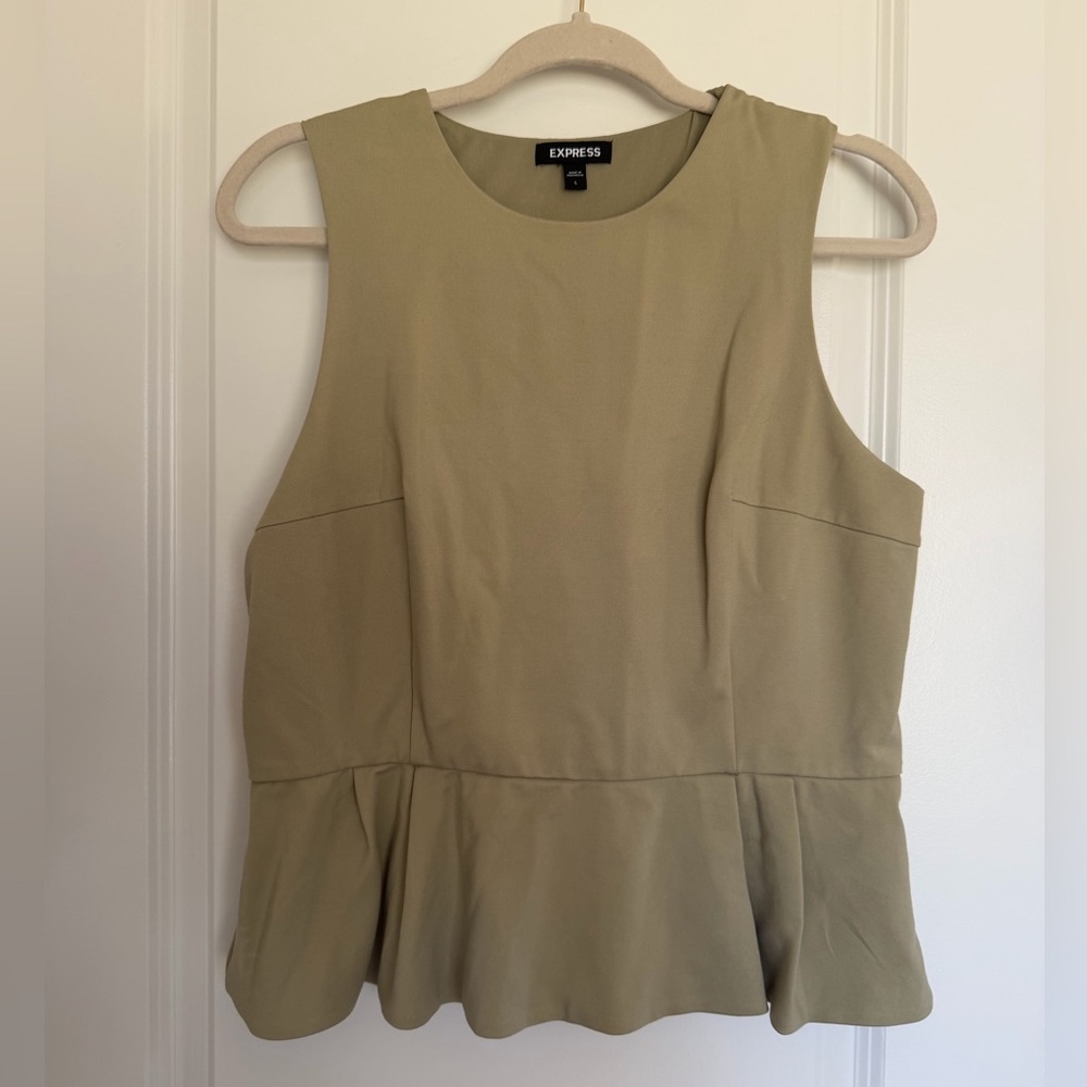 EXPRESS | Women's Sleeveless Peplum Top in Olive Green - Size L